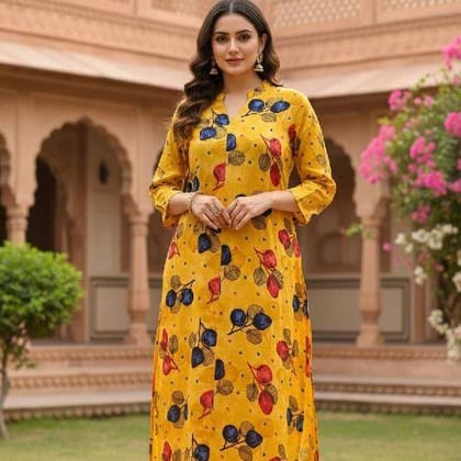 Premium Yellow Slit Front Kurti for Casual Wear