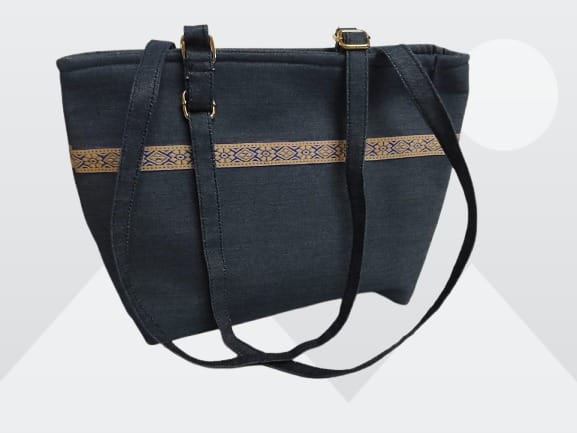 Stylish Denim Tote Bag with Decorative Band