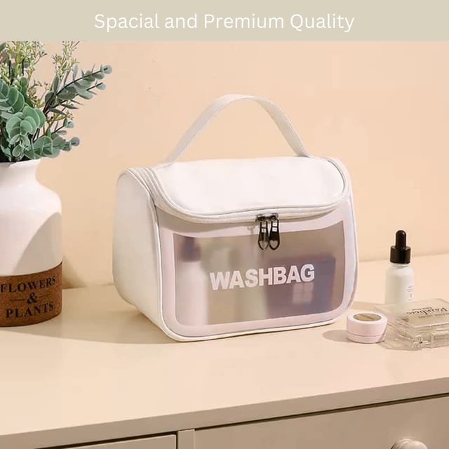 Allure Transparent Travel Toiletry Bag - White-Blue