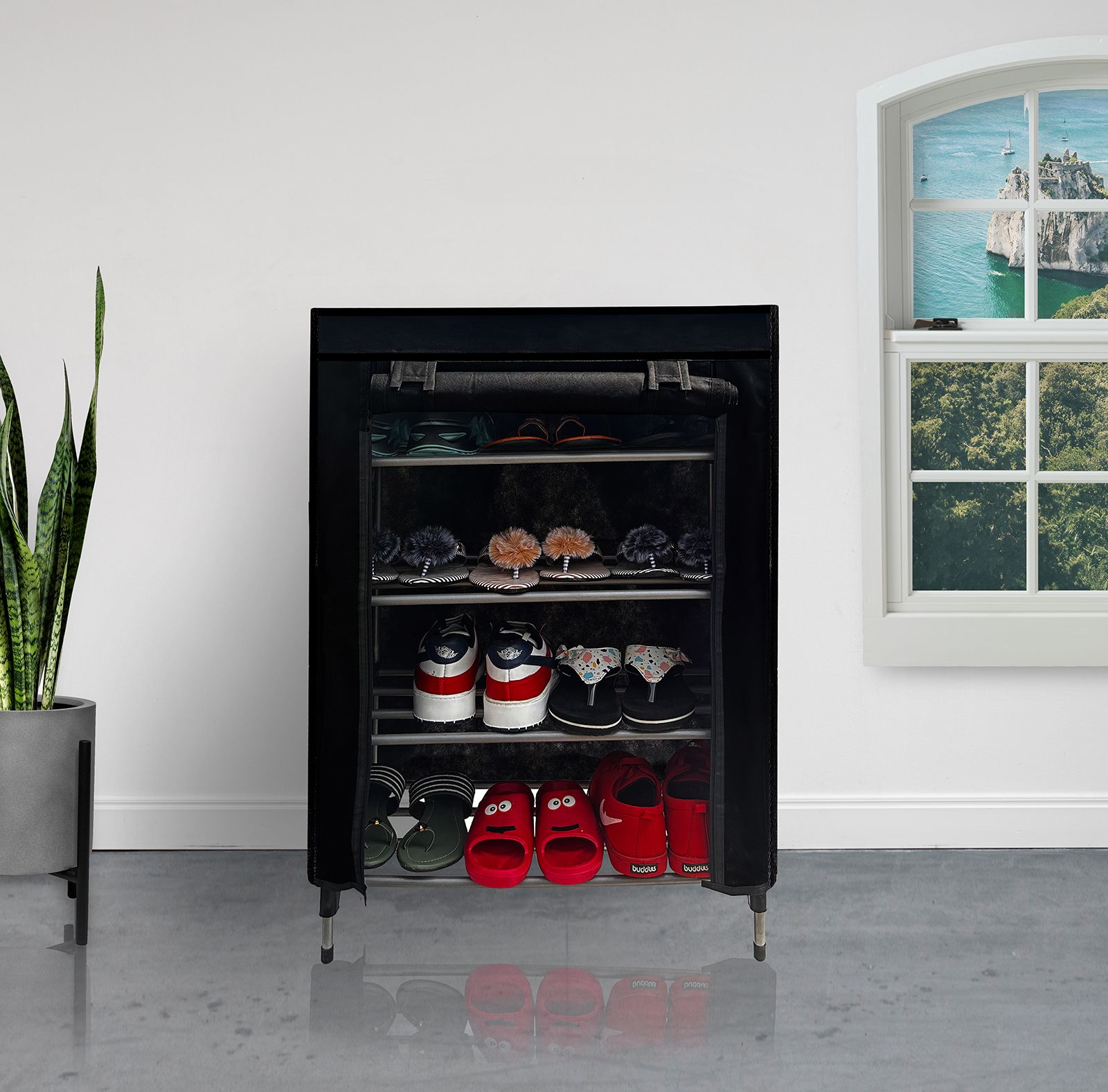 Philoshop 4 Layer Metal Pipe Shoe Rack with Dustproof Cover 