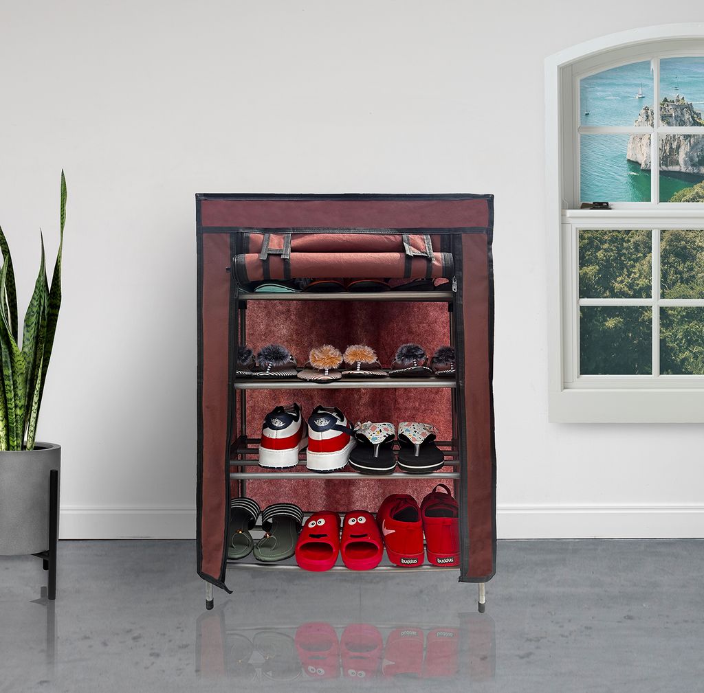 Philoshop 4 Layer Metal Pipe Shoe Rack with Dustproof Cover