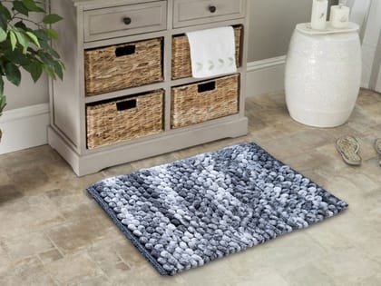 Premium Super Absorbent Microfiber Shaggy Bath Mat | Soft Grey & White Bathroom Rug
