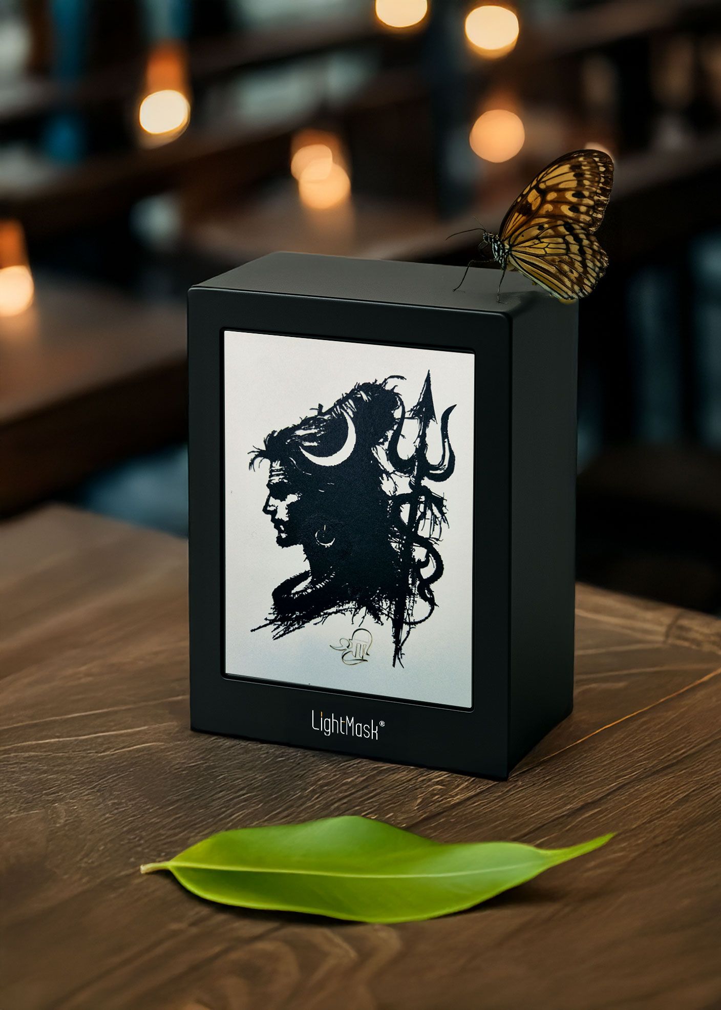 Tranquil Shiva Shadow Box Frame | Side Face with Glowing Moon & Trishul