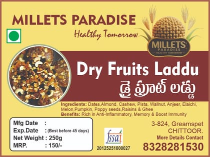 Millets Paradise Dry Fruits Laddu - Healthy & Nutritious Sweet (250g) Millets Paradise Dry Fruits Laddu - Healthy & Nutritious Sweet (250g)