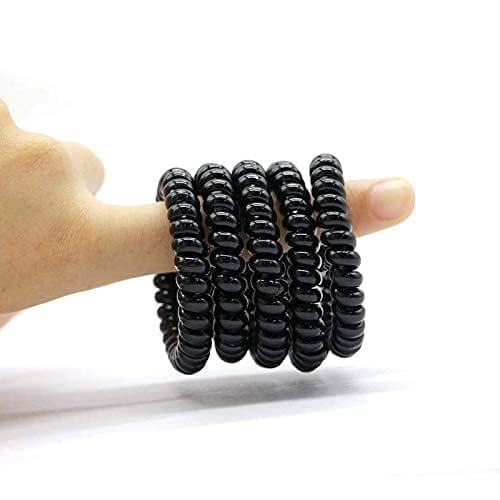 Akashkrishna Spiral Hair Ties, 5 Pack Black Rubber Elastic Hair Coil Set Phone Cord Traceless Elastic Hair Ties Ponytail Holder Rubber Bands for Women