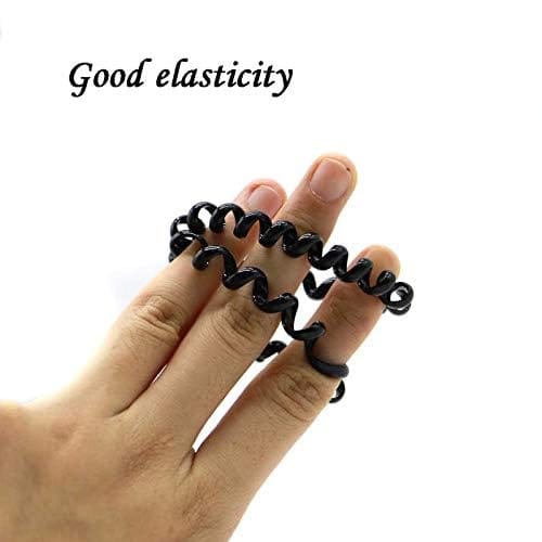 Akashkrishna Spiral Hair Ties, 5 Pack Black Rubber Elastic Hair Coil Set Phone Cord Traceless Elastic Hair Ties Ponytail Holder Rubber Bands for Women