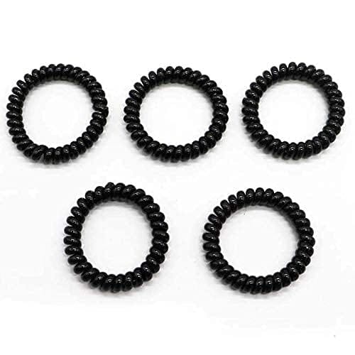 Akashkrishna Spiral Hair Ties, 5 Pack Black Rubber Elastic Hair Coil Set Phone Cord Traceless Elastic Hair Ties Ponytail Holder Rubber Bands for Women