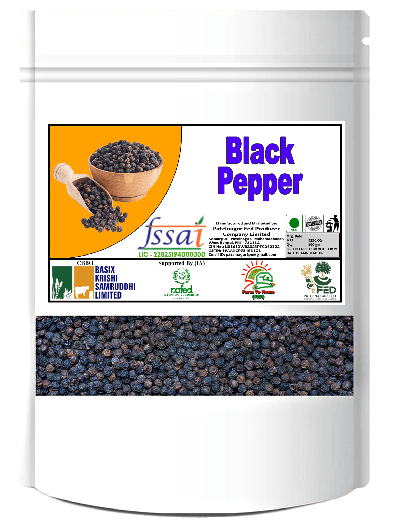 Premium Whole Black Pepper | Pure Kali Mirch for Cooking - 100gm