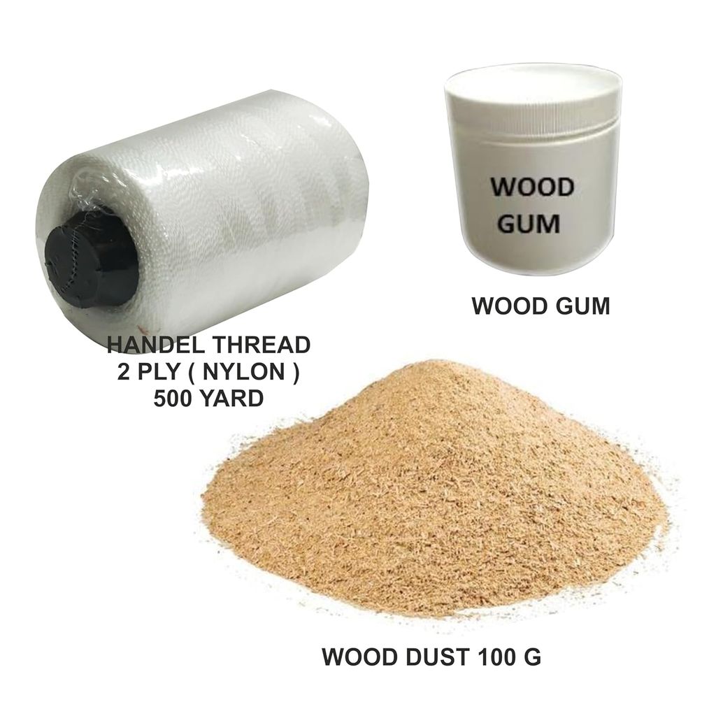 VR3 INTERNATIONAL | Bat Repair Thread 500 Mtr, Wood Glue, Wood Dust (Combo Pack) (Nylon Thread, 500 Mtr)
