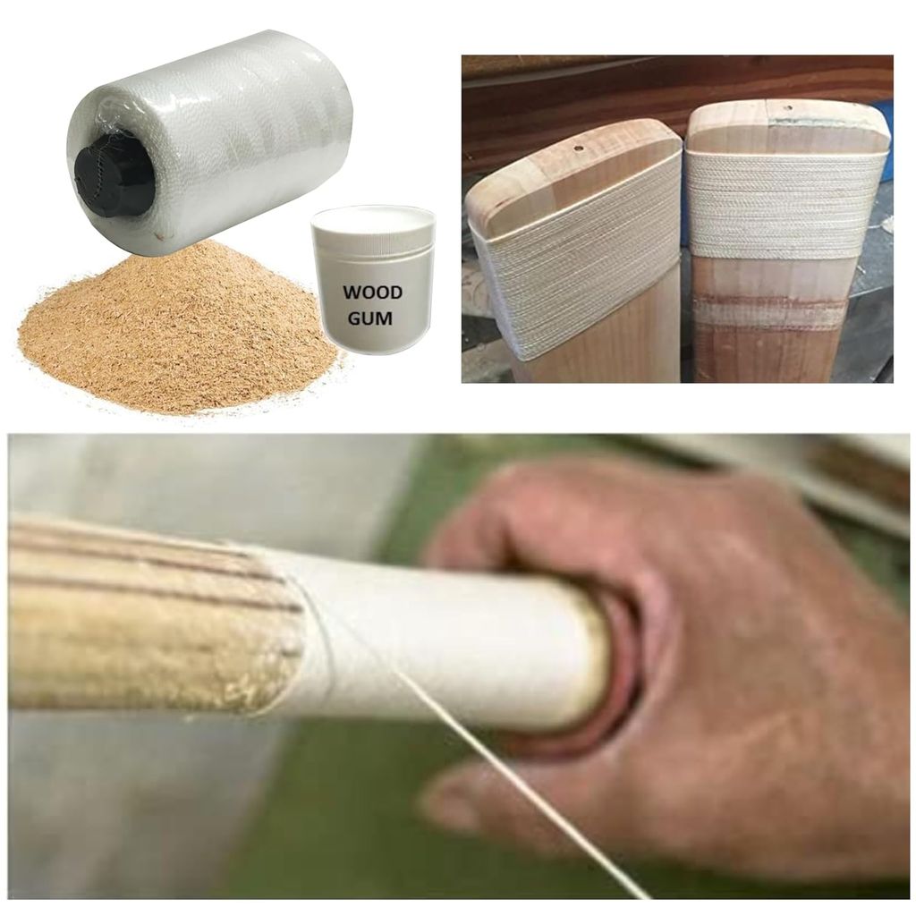 VR3 INTERNATIONAL | Bat Repair Thread 500 Mtr, Wood Glue, Wood Dust (Combo Pack) (Nylon Thread, 500 Mtr)