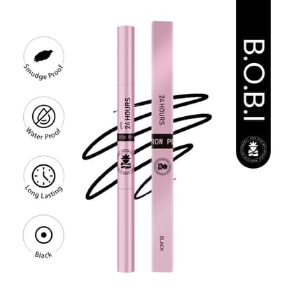 BOBI Eyebrow Pencil Black | Waterproof Smudgeproof Finish | Built-In Spoolie Brush | Long Lasting Smooth Texture | Paraben-Free Cruelty-Free | Precision Brow Definer-5 gm