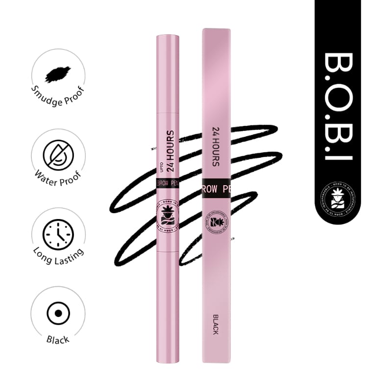 BOBI Eyebrow Pencil Black | Waterproof Smudgeproof Finish | Built-In Spoolie Brush | Long Lasting Smooth Texture | Paraben-Free Cruelty-Free | Precision Brow Definer-5 gm