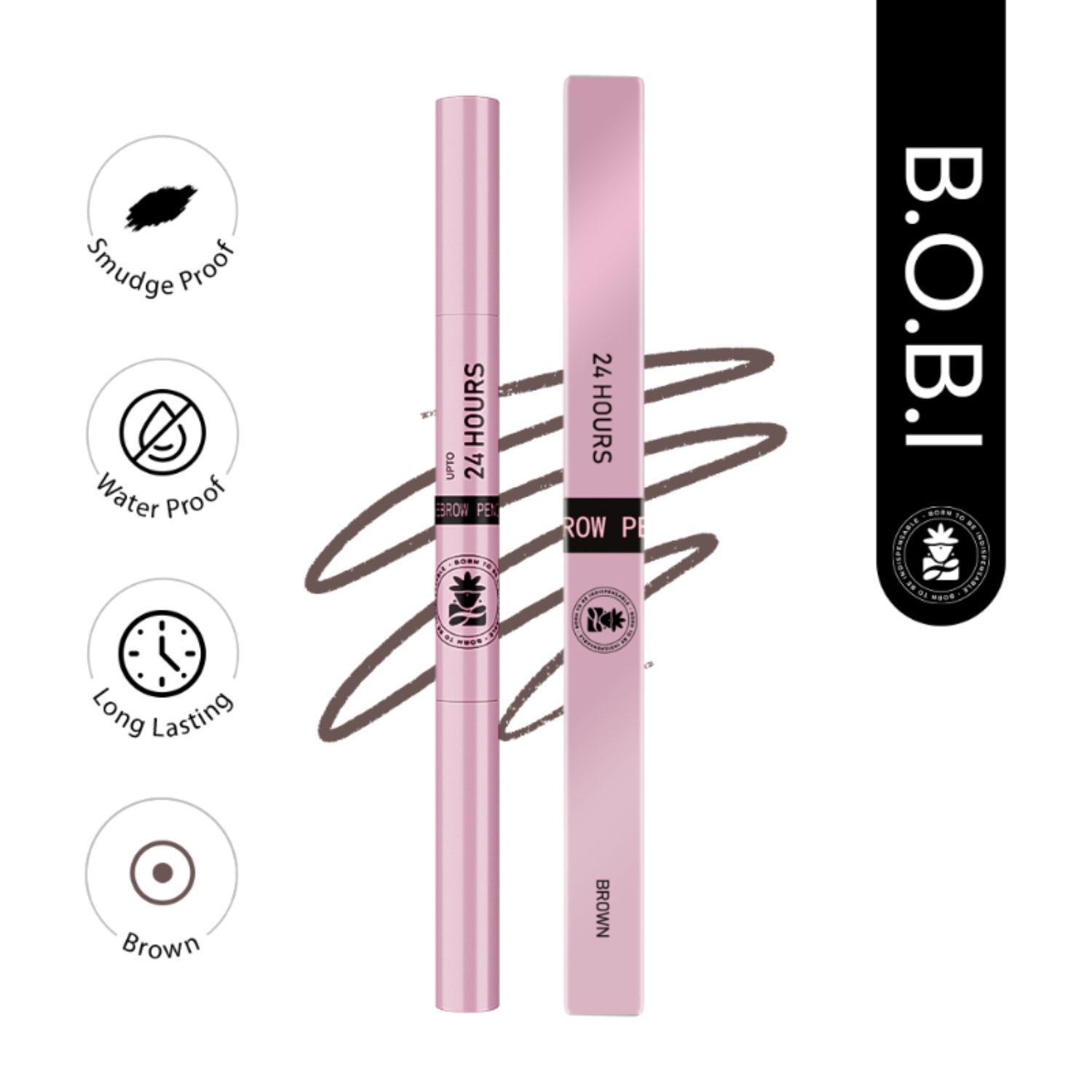 BOBI Eyebrow Pencil Brown | Waterproof Smudgeproof Finish | Built-In Spoolie Brush | Long Lasting Smooth Texture | Paraben-Free Cruelty-Free | Precision Brow Definer-5gm