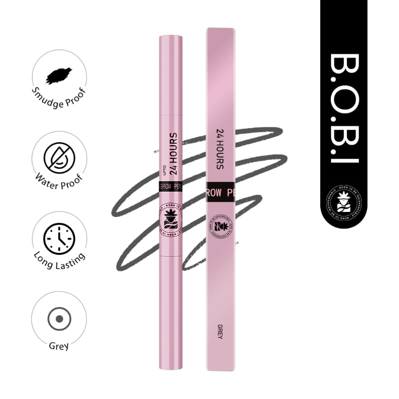 BOBI Eyebrow Pencil Grey | Waterproof Smudgeproof Finish | Built-In Spoolie Brush | Long Lasting Smooth Texture | Paraben-Free Cruelty-Free | Precision Brow Definer-5gm
