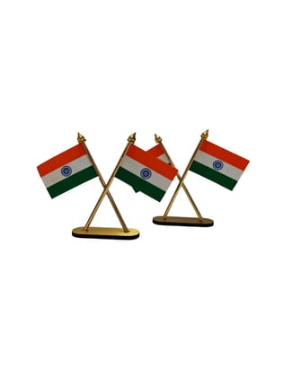 Indian National Flag Set for Desk & Table - Pack of 2 - Premium Quality