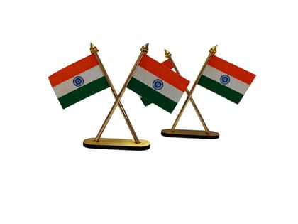 Indian National Flag Set for Desk & Table - Pack of 2 - Premium Quality