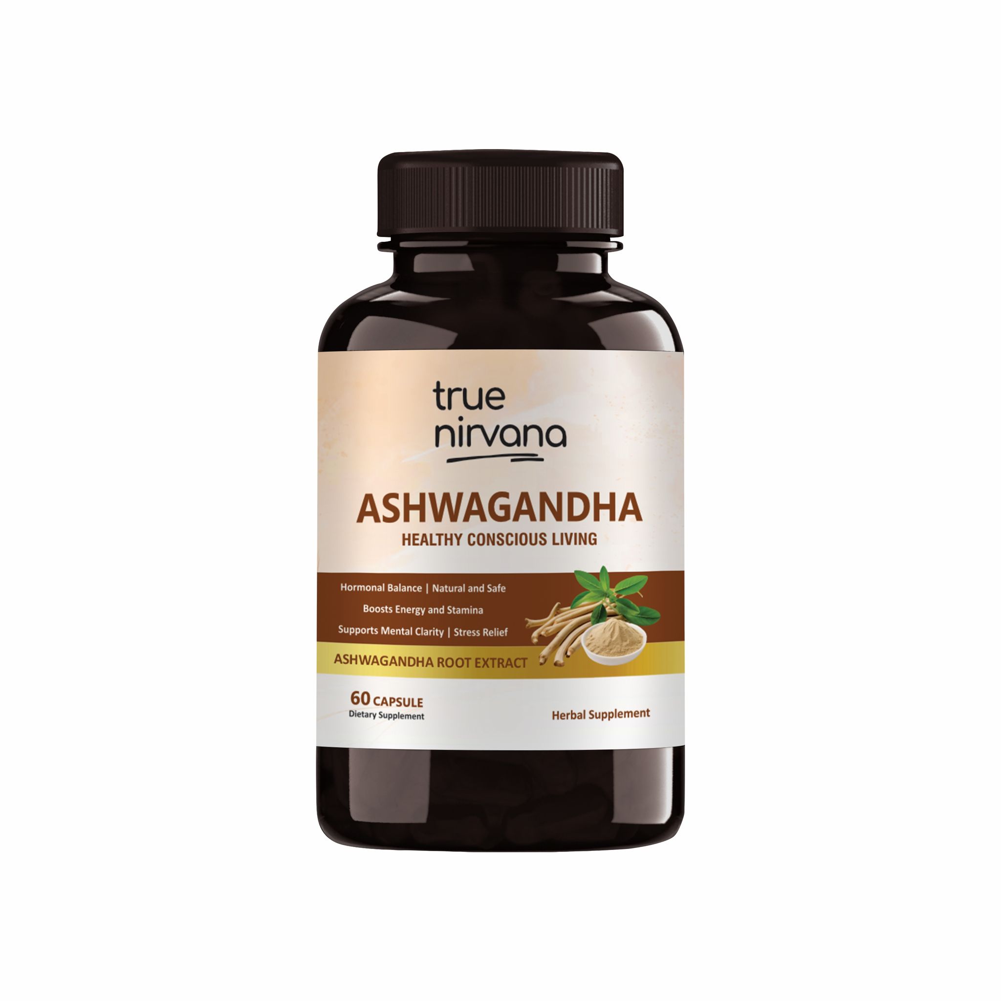 True Nirvana Ashwagandha Extract Veg Capsules Stress Relief and Energy Support 60 Capsules