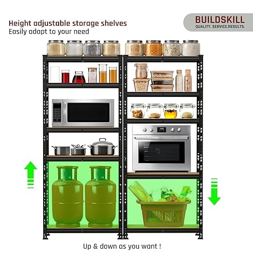 BUILDSKILL Height Adjustable Metal Storage Shelving Unit - Heavy Duty Kitchen & Pantry Rack