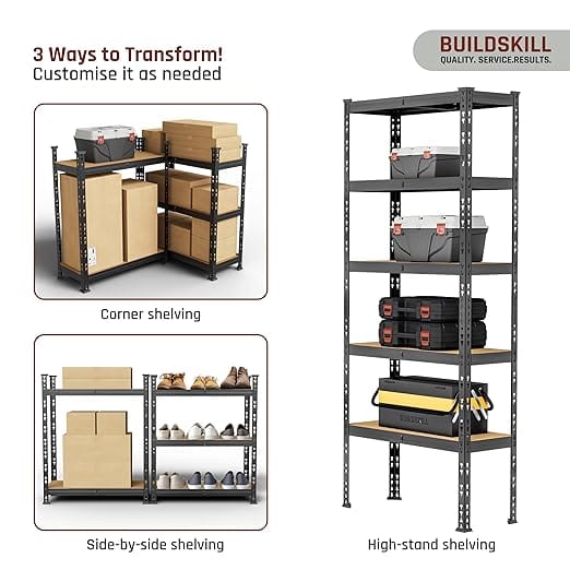 BUILDSKILL Height Adjustable Metal Storage Shelving Unit - Heavy Duty Kitchen & Pantry Rack