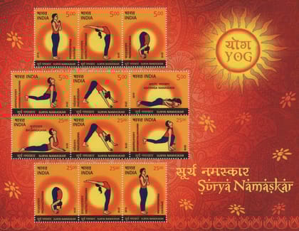 Shobhaphila's Indian Miniature Sheet - Yoga Surya Namaskar  Stamps ( 20th June 2016)