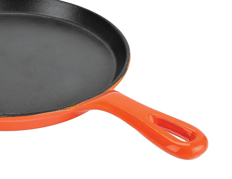 BERGNER Eros Cast Iron Tawa, 26.5 cm, Induction Base, Orange, Standard