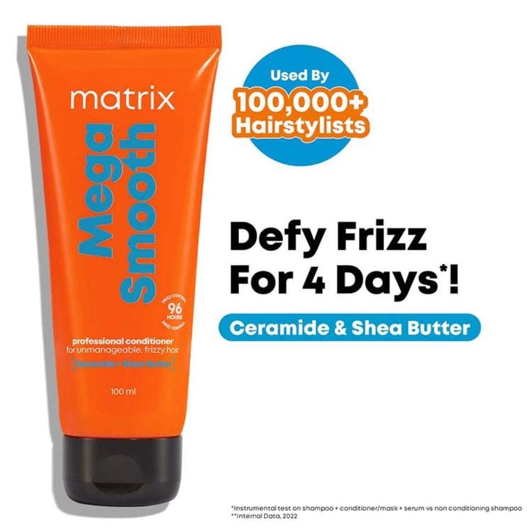 Matrix Mega Smooth Conditioner for Frizzy, Dry Unmanageable Hair, Defy Frizz for 4 Days (100ml)