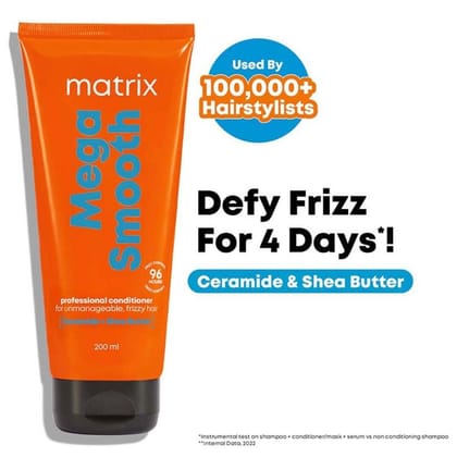 Matrix Mega Smooth Conditioner for Frizzy, Dry Unmanageable Hair, Defy Frizz for 4 Days (200ml)