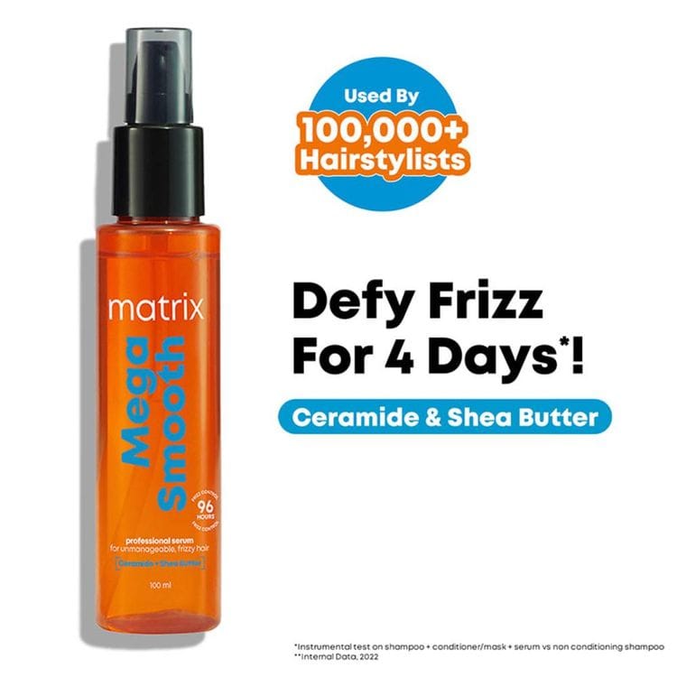 Matrix Mega Smooth Serum for Frizzy, Dry Unmanageable Hair, Defy Frizz for 4 Days (100ml)