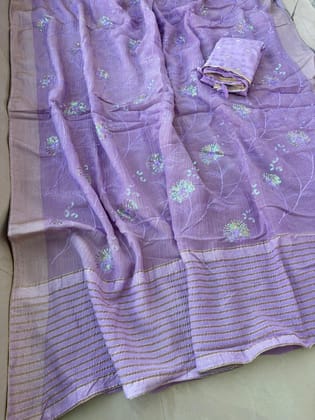 Pure munga silk fabric with beautiful Jaipuri bandej zari waiving work all over saree