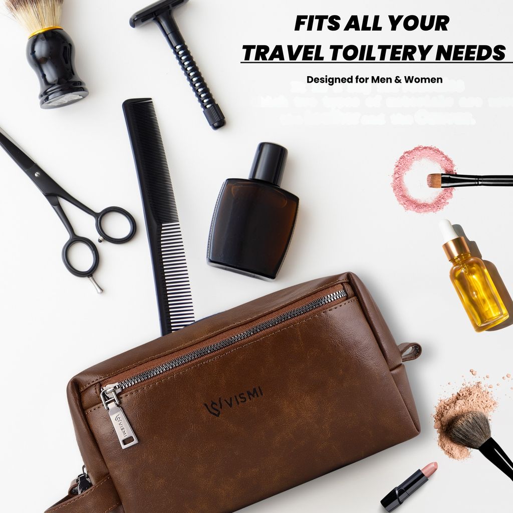Men Toiletry Pouch | Pu Vegan Leather Travel Bag | Cosmetic Organizer | Water Resistant with Multi Compartment | Travel Organizer Bag