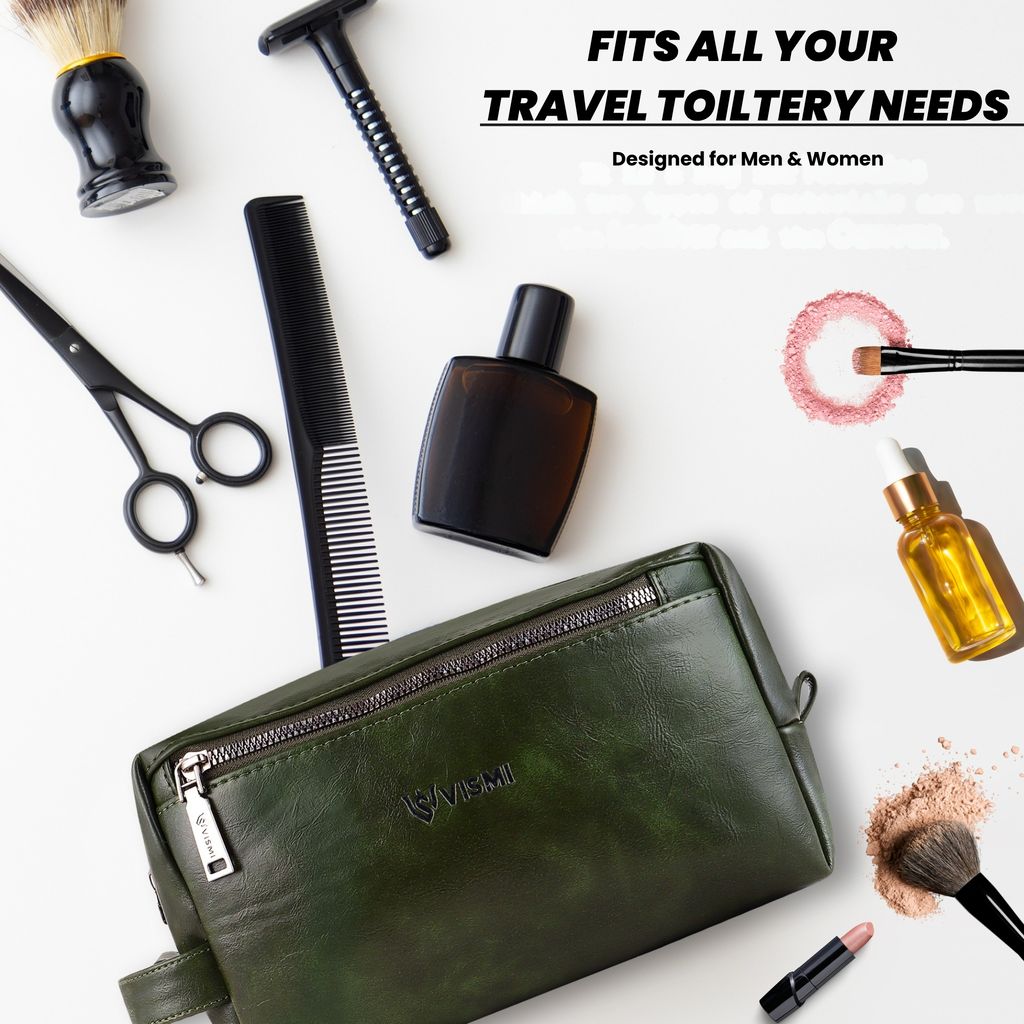 Men Toiletry Pouch | Pu Vegan Leather Travel Bag | Cosmetic Organizer | Water Resistant with Multi Compartment | Travel Organizer Bag