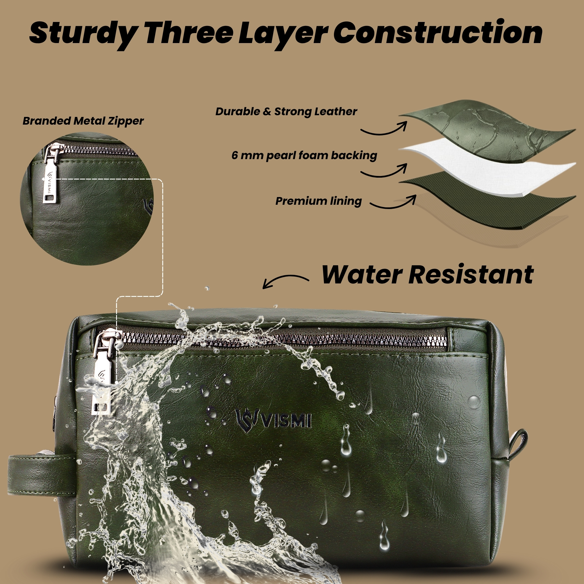 Men Toiletry Pouch | Pu Vegan Leather Travel Bag | Cosmetic Organizer | Water Resistant with Multi Compartment | Travel Organizer Bag