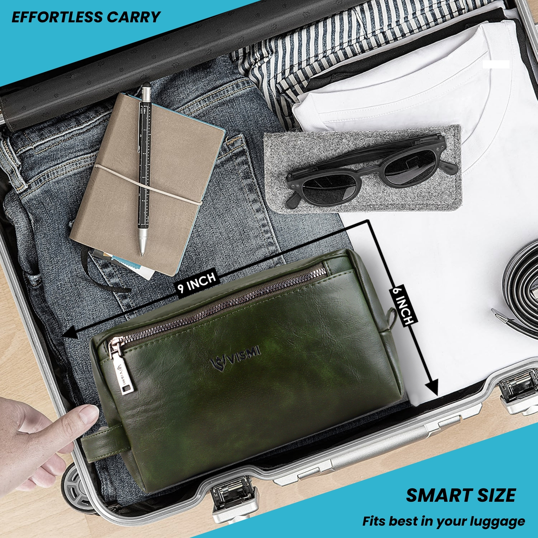 Men Toiletry Pouch | Pu Vegan Leather Travel Bag | Cosmetic Organizer | Water Resistant with Multi Compartment | Travel Organizer Bag