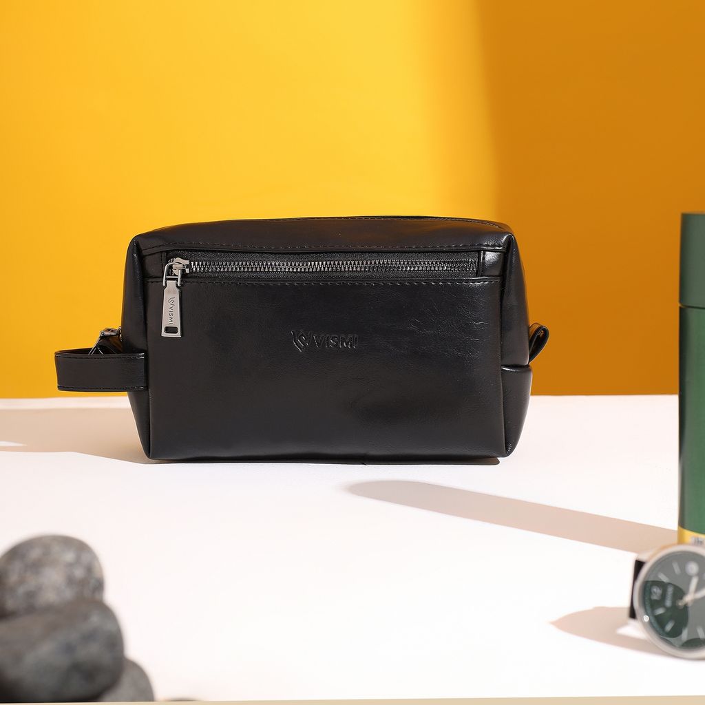 Men Toiletry Pouch | Pu Vegan Leather Travel Bag | Cosmetic Organizer | Water Resistant with Multi Compartment | Travel Organizer Bag