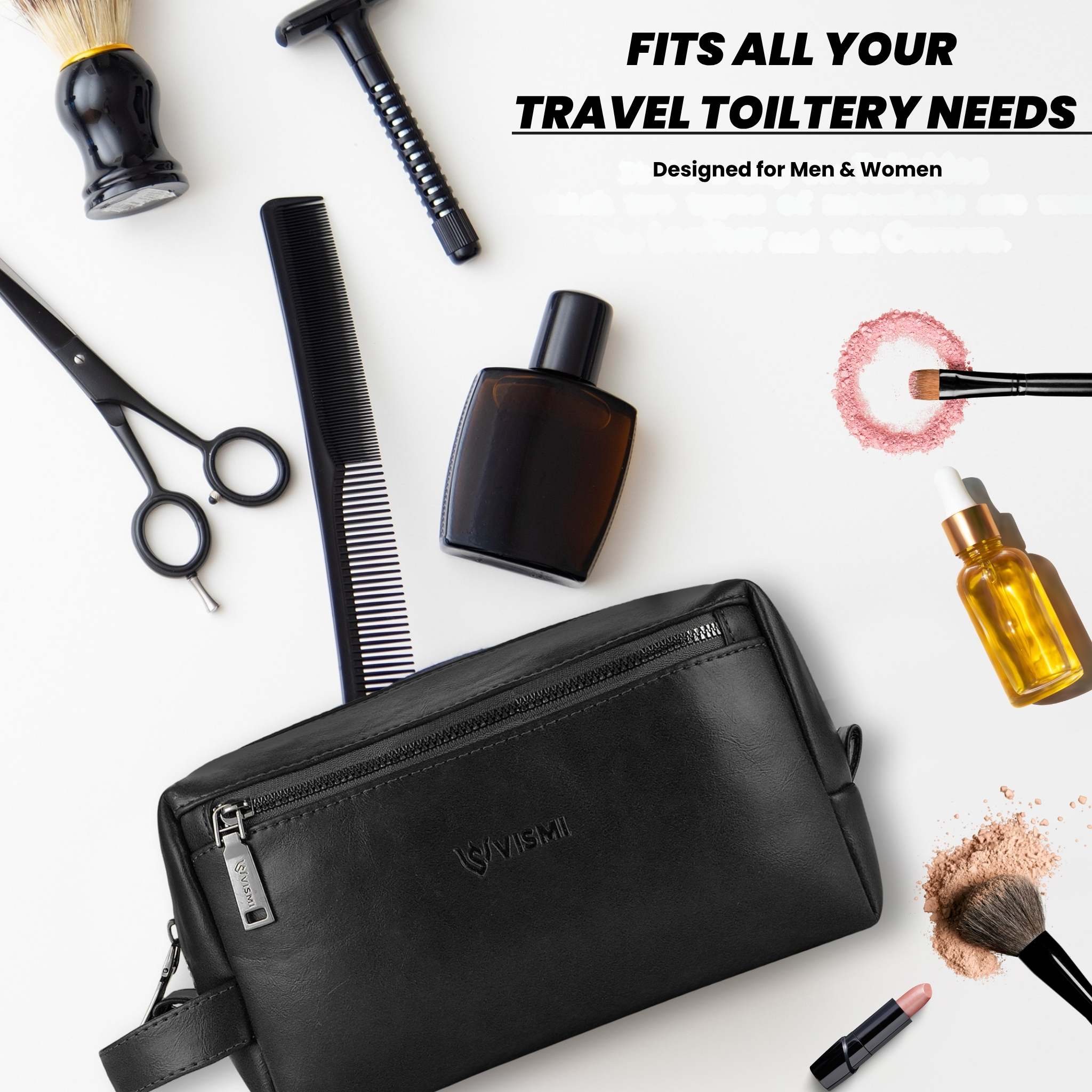 Men Toiletry Pouch | Pu Vegan Leather Travel Bag | Cosmetic Organizer | Water Resistant with Multi Compartment | Travel Organizer Bag