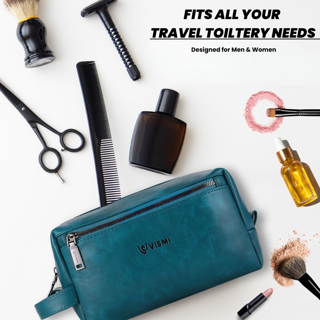 Men Toiletry Pouch | Pu Vegan Leather Travel Bag | Cosmetic Organizer | Water Resistant with Multi Compartment | Travel Organizer Bag