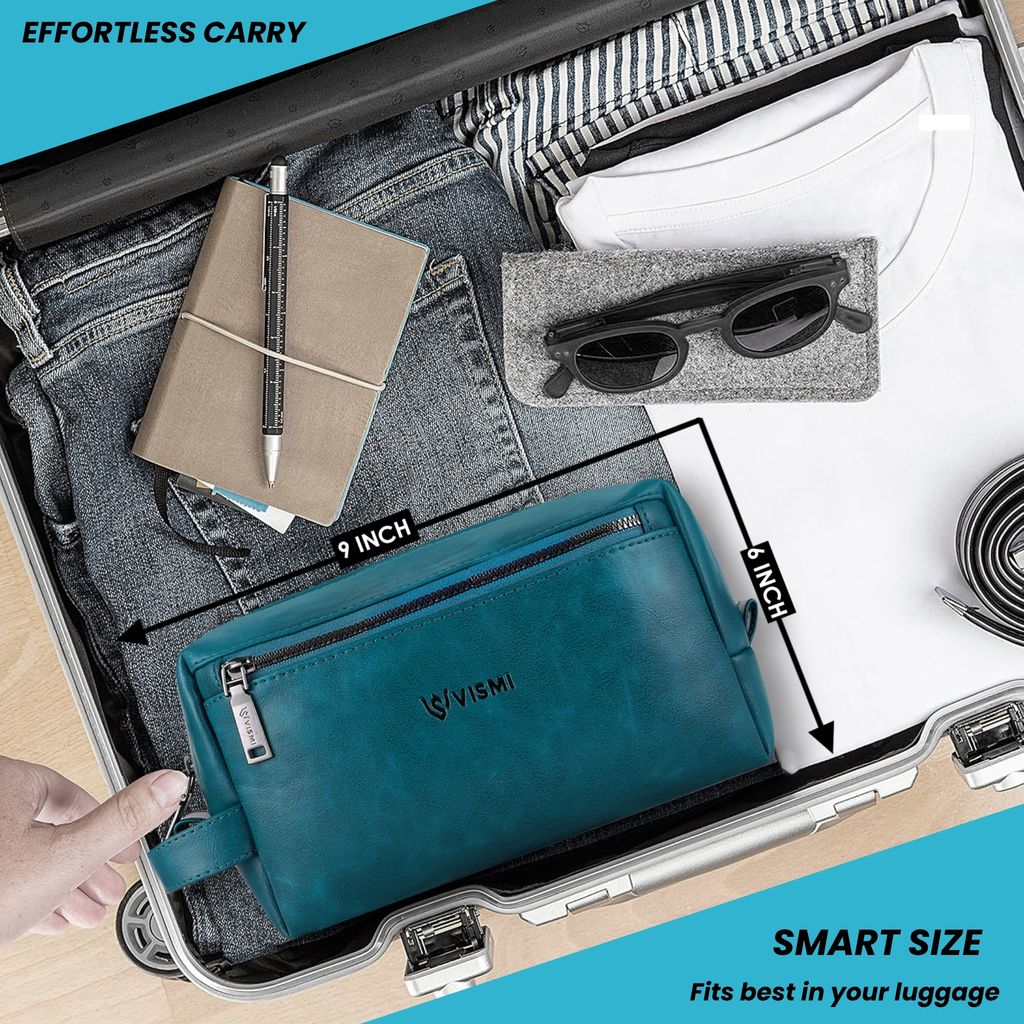 Men Toiletry Pouch | Pu Vegan Leather Travel Bag | Cosmetic Organizer | Water Resistant with Multi Compartment | Travel Organizer Bag