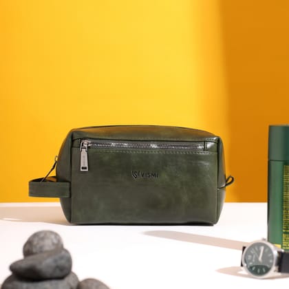 Men Toiletry Pouch | Pu Vegan Leather Travel Bag |  Cosmetic Organizer | Water Resistant with Multi Compartment | Travel Organizer Bag 