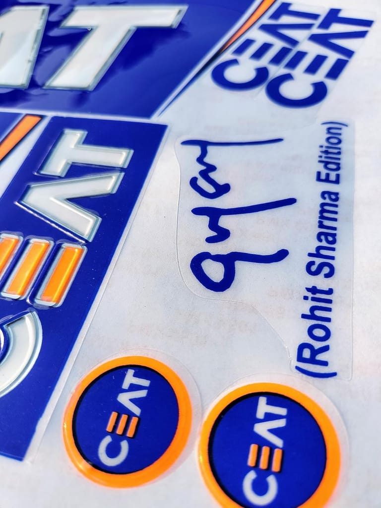 TEKNAXO| 3D CEAT ROHIT SHARMA Edition | English Willow | Embossed Cricket Bat Sticker | Blue ||