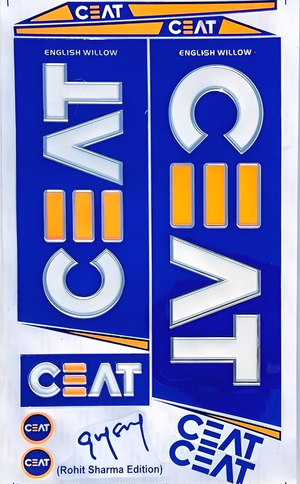 TEKNAXO| 3D CEAT ROHIT SHARMA Edition | English Willow | Embossed Cricket Bat Sticker | Blue || 