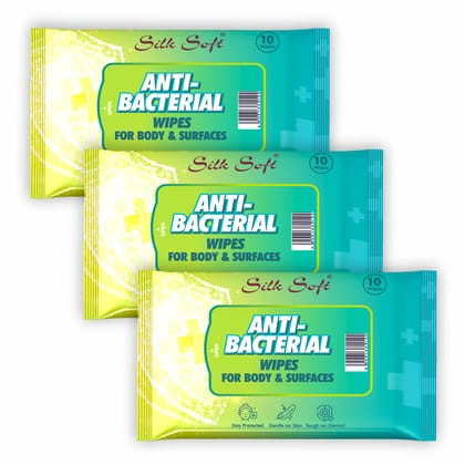 Silk Soft Anti-Bacterial Wet Wipes (Pack of 3) | Germ Protection Disinfectant Wipes | Alcohol-free & Paraben-free | Extra Thick Wet Wipes for Skin & Surfaces with freshness |