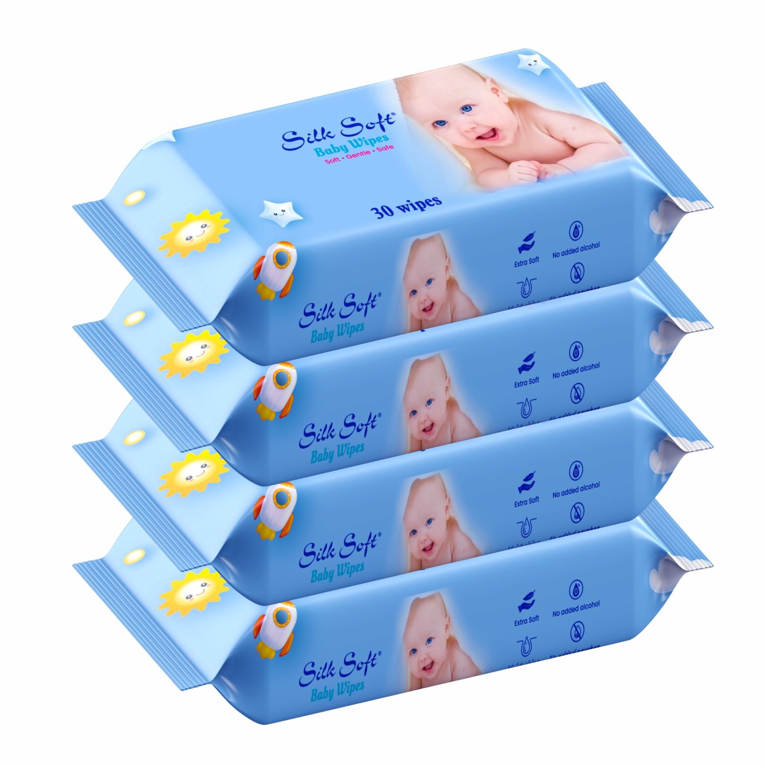 Silk Soft Baby Wet Wipes – 180 Wipes (30 x 6 Packs) | Fragrance-Free, Alcohol-Free & Hypoallergenic | Extra Thick, Moisturizing & Gentle on Sensitive Baby Skin