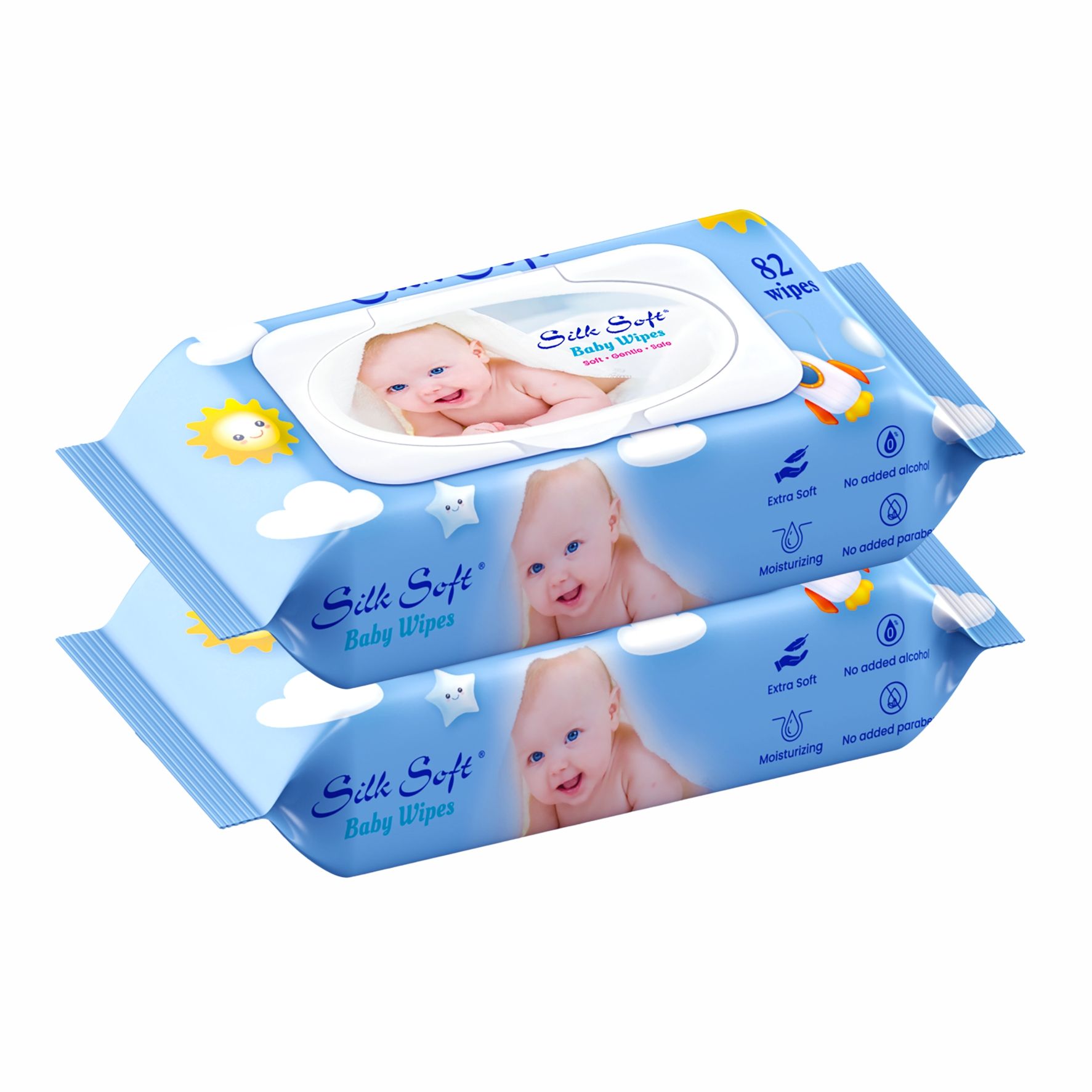 Silk Soft Baby Wet Wipes with Lid– 164 Wipes (82 x 2 Packs) | Fragrance-Free, Alcohol-Free & Hypoallergenic | Extra Thick, Moisturizing & Gentle on Sensitive Baby Skin