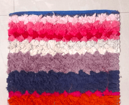 Vibrant Multi-Color Striped Shaggy Rag Rug | Eco-Friendly Handmade Floor Mat