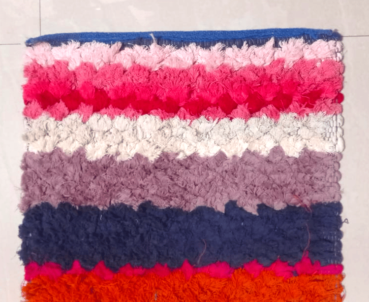 Vibrant Multi-Color Striped Shaggy Rag Rug | Eco-Friendly Handmade Floor Mat