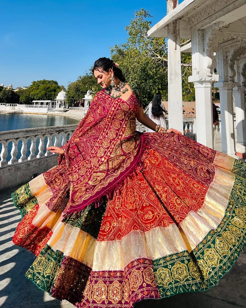Red Green Pink Navratri chaniya choli Readymade Indian wedding Festival partywear lehenga choli for women