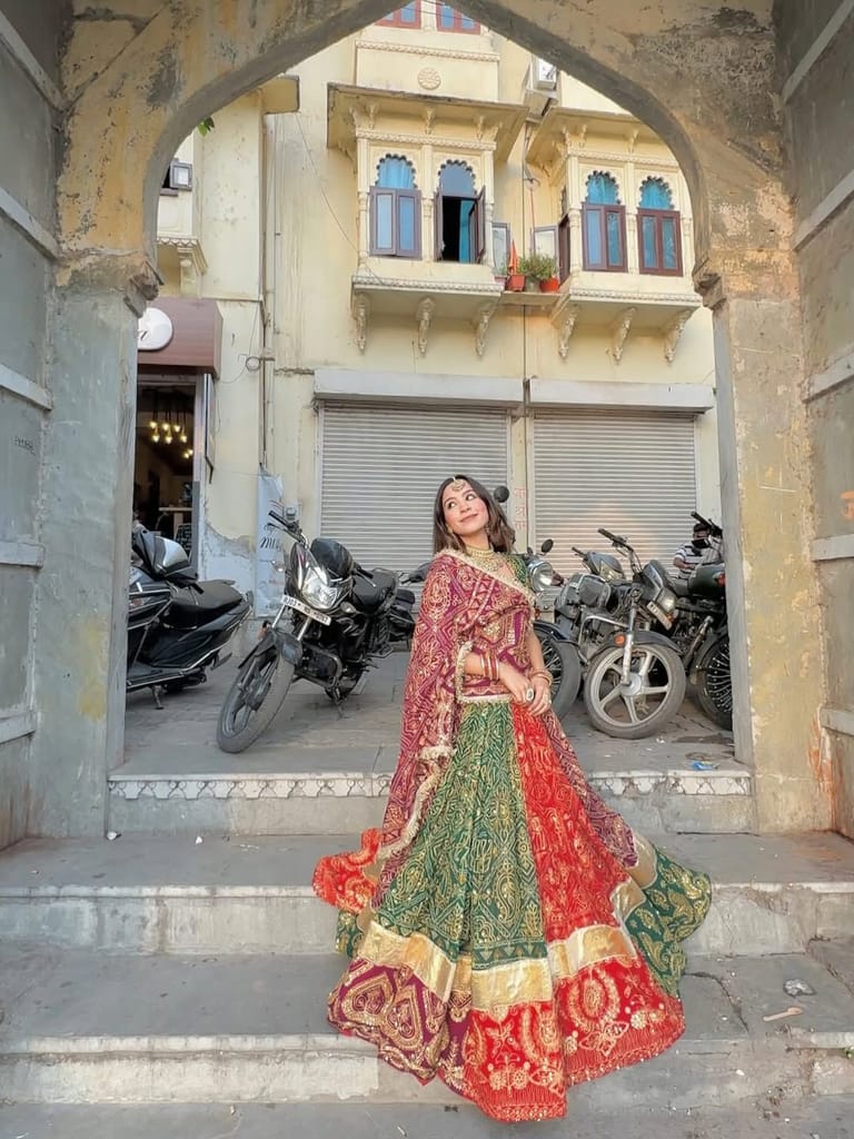 Red Green Pink Navratri chaniya choli Readymade Indian wedding Festival partywear lehenga choli for women