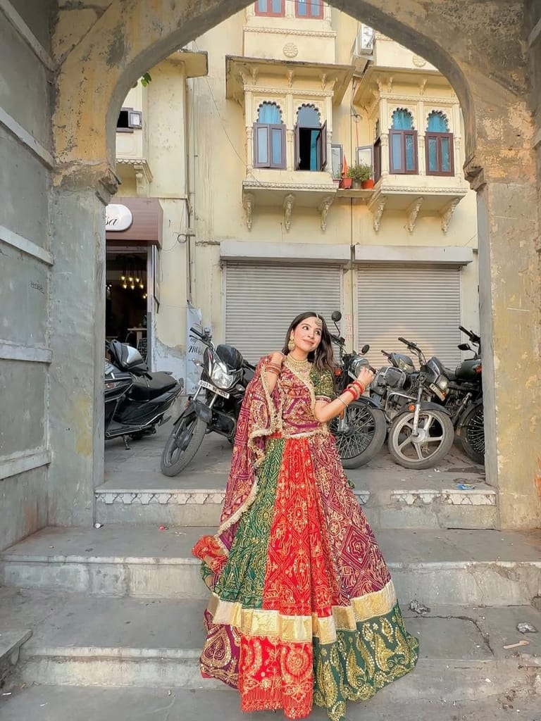 Red Green Pink Navratri chaniya choli Readymade Indian wedding Festival partywear lehenga choli for women