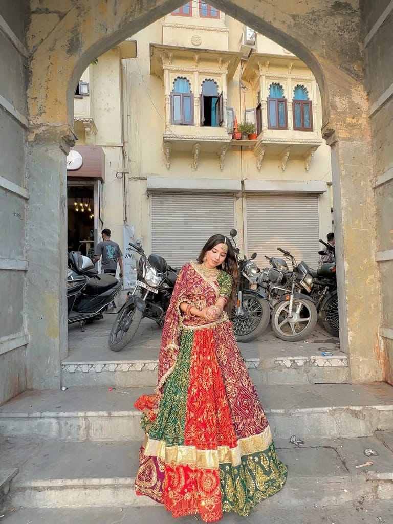 Red Green Pink Navratri chaniya choli Readymade Indian wedding Festival partywear lehenga choli for women