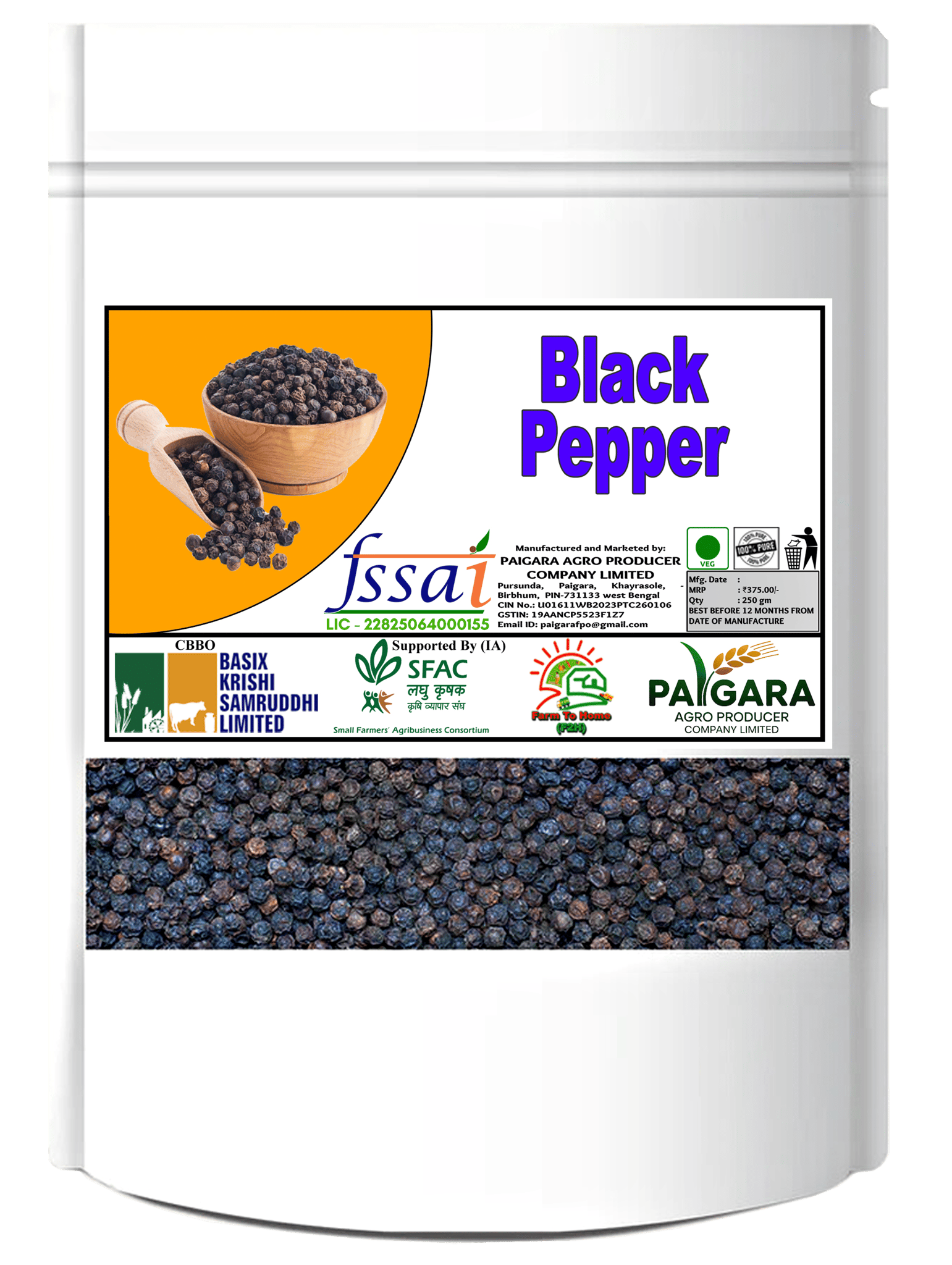Premium Whole Black Pepper | Kali Mirch Whole Spices - 250g